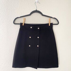 Black Military-Style Mini Skirt with Silver Buttons – Pre-Loved